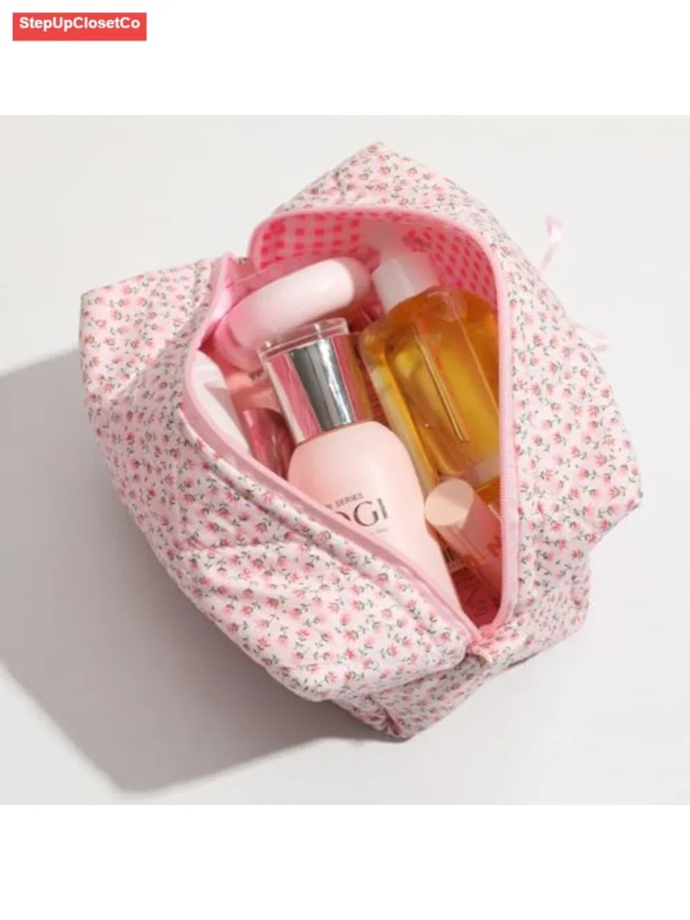 Quilted Floral Makeup Bag Handmade Cotton Pouch Toiletry Case Cosmetic Organizer